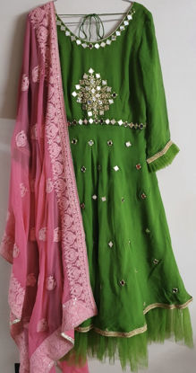 Picture of Georgette Anarkali With Mirror Work and chikankari Duppata