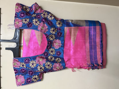 Picture of Pink colour pure raw pattu saree with heavy work blouse