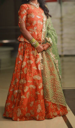 Picture of Beautiful Mustard Orange Bridal lehenga