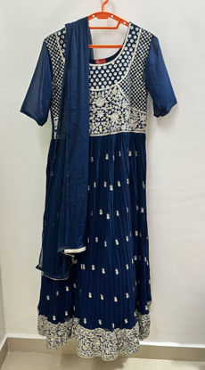 Picture of Blue Anarkali floor length gown with attached cancan