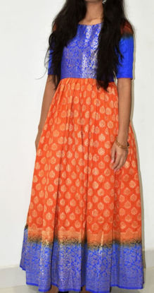 Picture of Orange and Blue Banaras long frock 10-15y