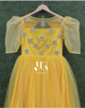 Picture of Yellow netted long frock with maggam work