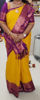 Picture of Mango yellow with purple colour Semi soft silk saree