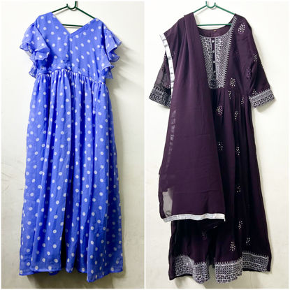 Picture of Combo of Lavender long frock & Deep purple long frock