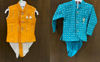 Picture of Combo of Mustard designer party wear kurta with dhoti and Blue Kurtha with dhoti set For 3M-9M