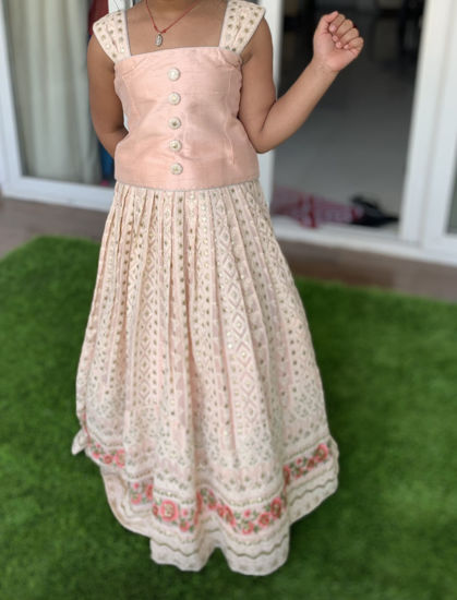 Picture of Beautiful pastel pink lehenga set with overall embroidery For 5-6Y