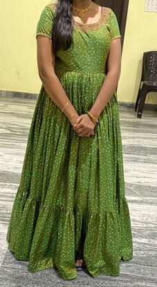 Picture of Green Bandhani Print long frock with dupatta