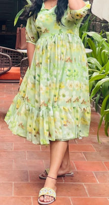 Picture of Green floral knee length frock