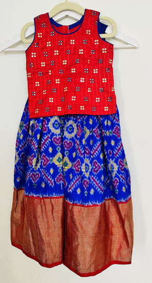 Picture of Pochampally ikkat lehenga with mirror work blouse For 2-4Y