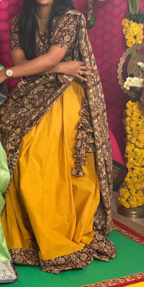 Picture of Yellow Kalamkari cotton half Saree