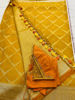 Picture of Yellow pure Banaras saree with maggam work blouse