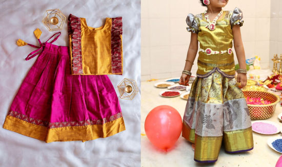 Picture of Combo of Patch work skirt set and pattu for 2-3Y