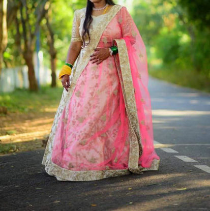 Picture of Champagne Gold Lehenga with Blush Pink Dhupatta