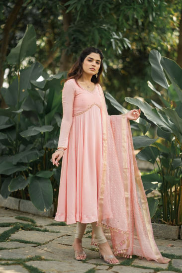 Picture of Pink Anarkali with tissue duppata