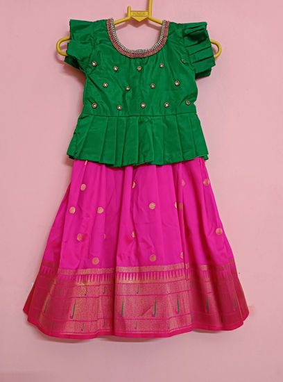 Picture of Beautiful bright pink Pythani pattu pavadai for 2-3 yrs