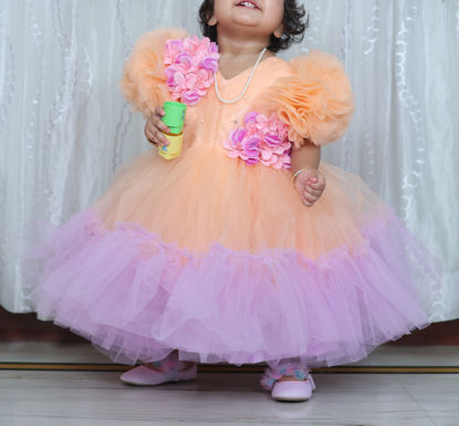 Picture of Peach and purple birthday frock 1-2y