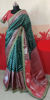 Picture of Green banarasi silk saree with work lace with stitched blouse