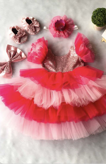 Picture of Beautiful Pink Frill Frock For 1-2Y