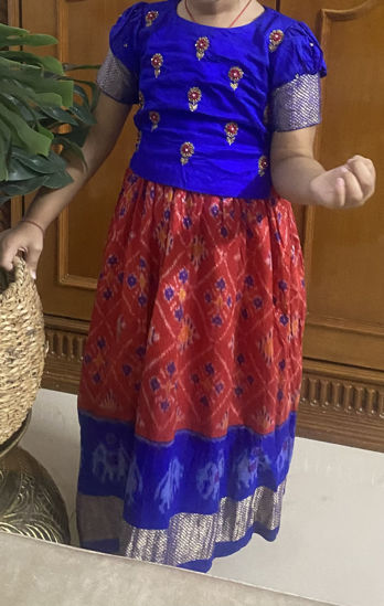 Picture of Pure ikkath pattu lehenga with maggam blouse 1-2y