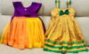 Picture of Combo of Orange Soft Net Frock and Narayanpet Yellow Green silk frock for 1-2Y