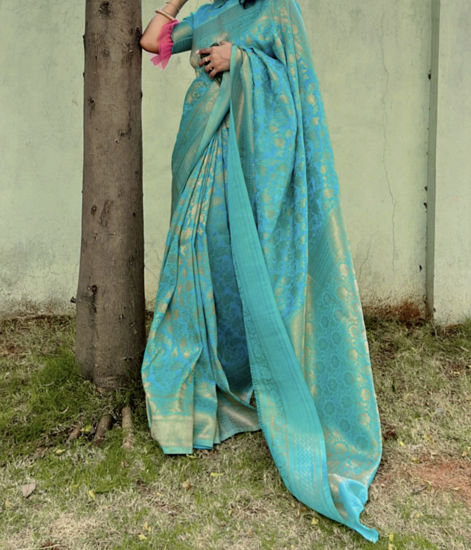 Picture of Banaras georgette saree with high neck blouse