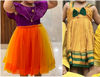 Picture of Combo of Orange Soft Net Frock and Narayanpet Yellow Green silk frock for 1-2Y