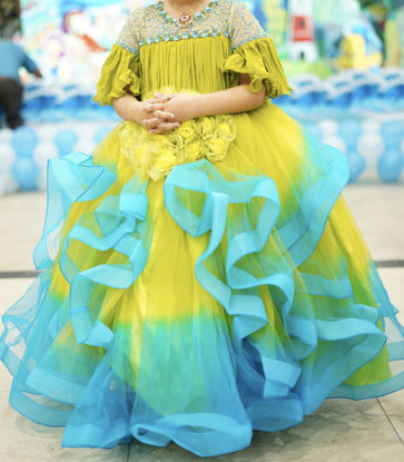 Picture of Lime Green and Turquoise Blue Girl's Dress For 8-10Y