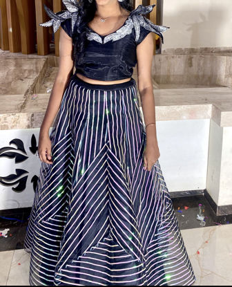 Picture of Black stripes lehenga with croptop