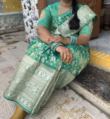 Picture of Banarasi saree with zardosi maggam work blouse with high neck