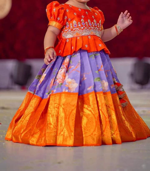 Picture of Madhusri creations Pure Floral Raw Silk Lehenga For 1-2Y