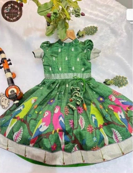 Picture of Green Kota  cotton Frock For 3-4Y