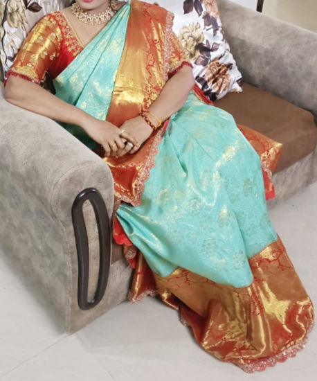 Picture of Heavy Kanchi pattu saree with maggam lace