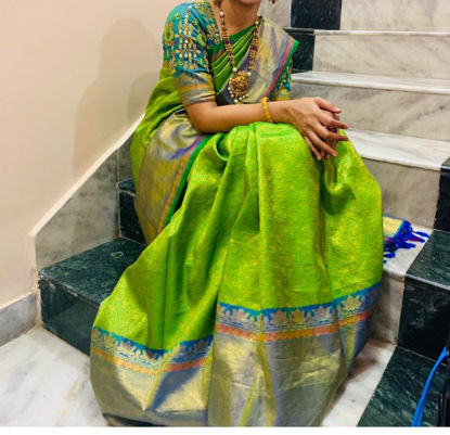 Picture of Green Gadwal Saree wth muggu work blouse