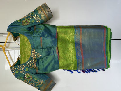 Picture of Green Gadwal Saree with gotapatti muggu work blouse