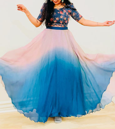 Picture of Sequence work crop top and chiffon lehenga