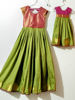 Picture of Mom and Daughter(2-4Y) Green and pink kanchi pattu long frocks combo