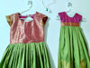 Picture of Mom and Daughter(2-4Y) Green and pink kanchi pattu long frocks combo