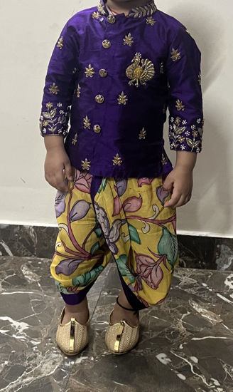 Picture of Penkalamkari Doti with rawsilk kurta For 1-2Y