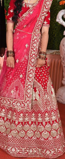 Picture of Red Bridal lehanga with stitched blouse and dupatta