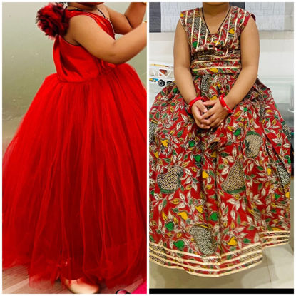 Picture of Combo of Red party gown and a crop top set For 2-3Y