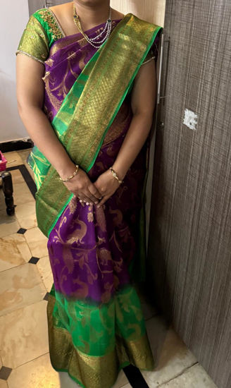 Picture of Brinjal color fancy saree