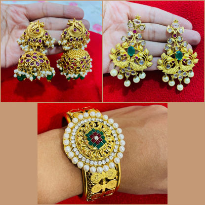 Picture of Heavy Jhumkas  with antique kada combo