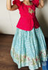 Picture of Sea blue Banarasi floral lehanga with pink blouse for 8-9Y