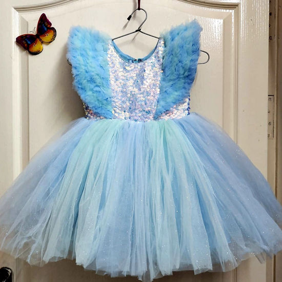 Picture of Designer Ice blue dual shade colour layered net frock 2-3y