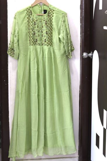 Picture of Georgette Pista Green Long Frock