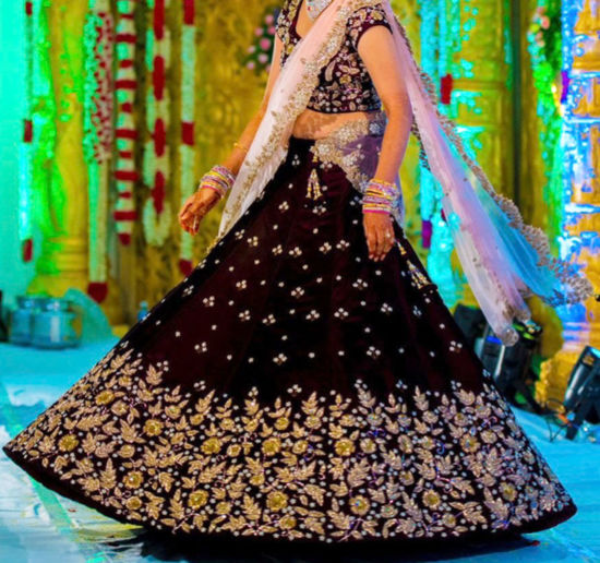 Picture of Wine heavy zardosi work bridal lehenga