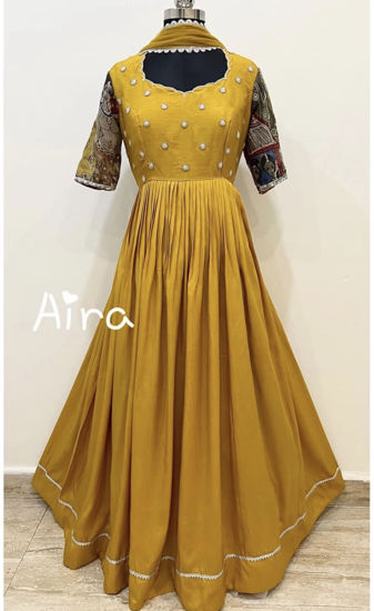 Picture of Yellow designer kalamkari anarkali
