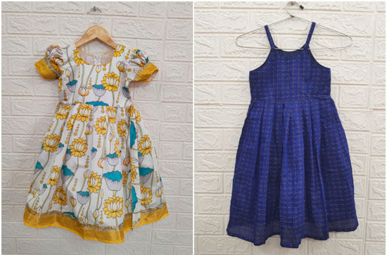 Picture of Never worn Combo of Art Silk Frock and Cotton Frock For 2-3Y