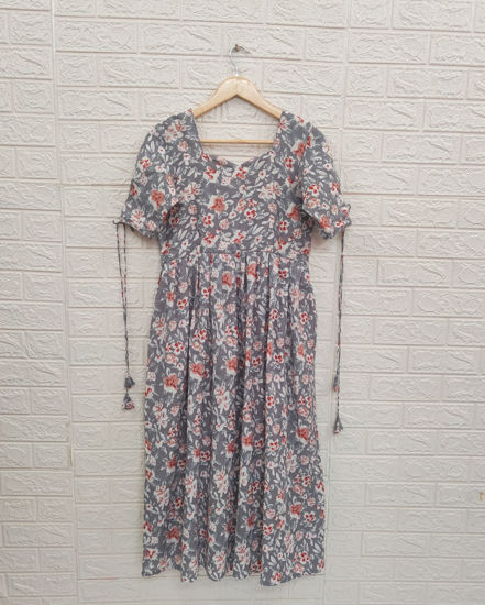 Picture of Grey Floral Custom-made Cotton Frock