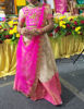 Picture of 5-6Y Gold organza with kanchi border aari work blouse pavadai set with dupatta and belt